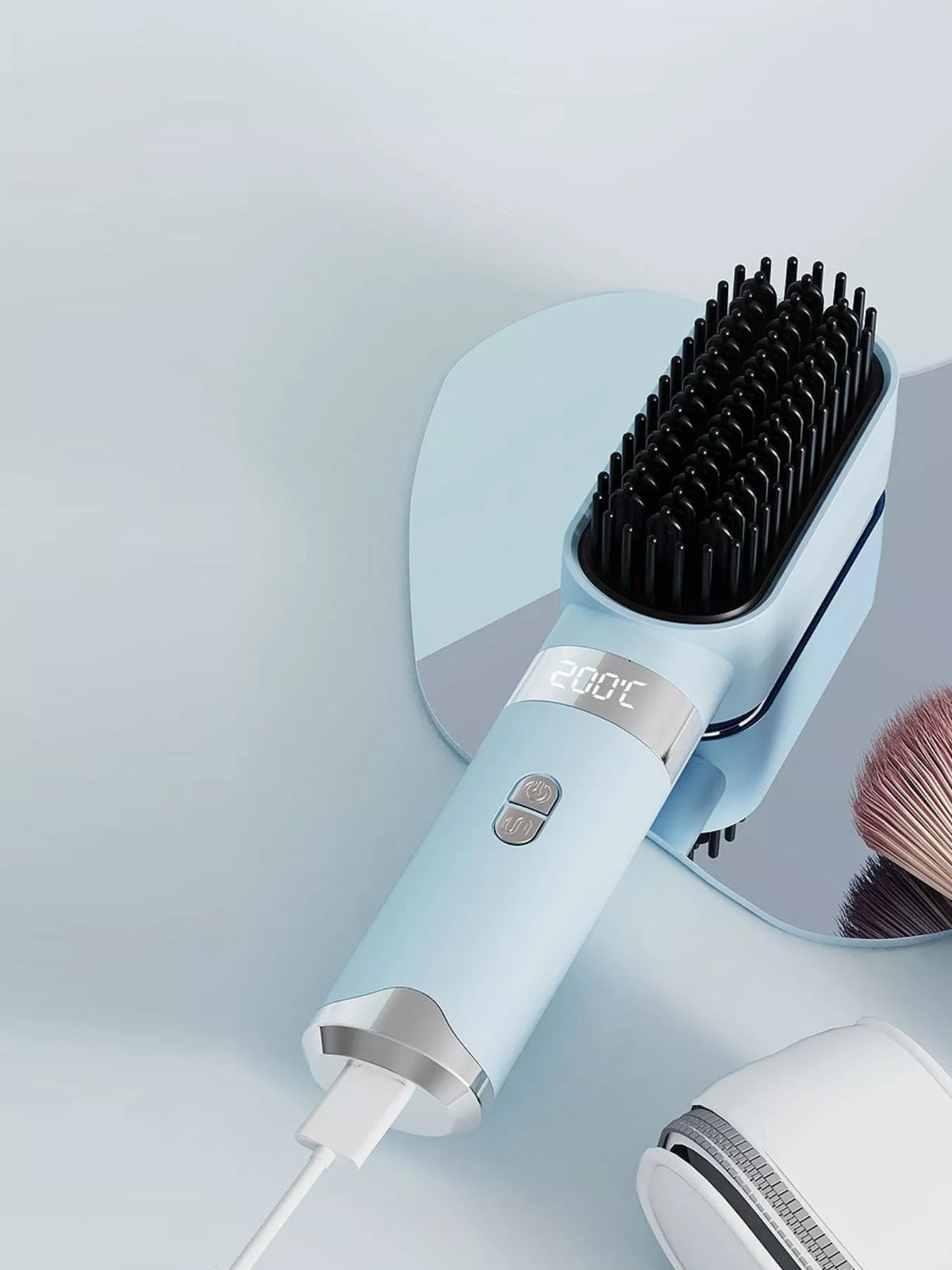 Comb straightening a section of hair