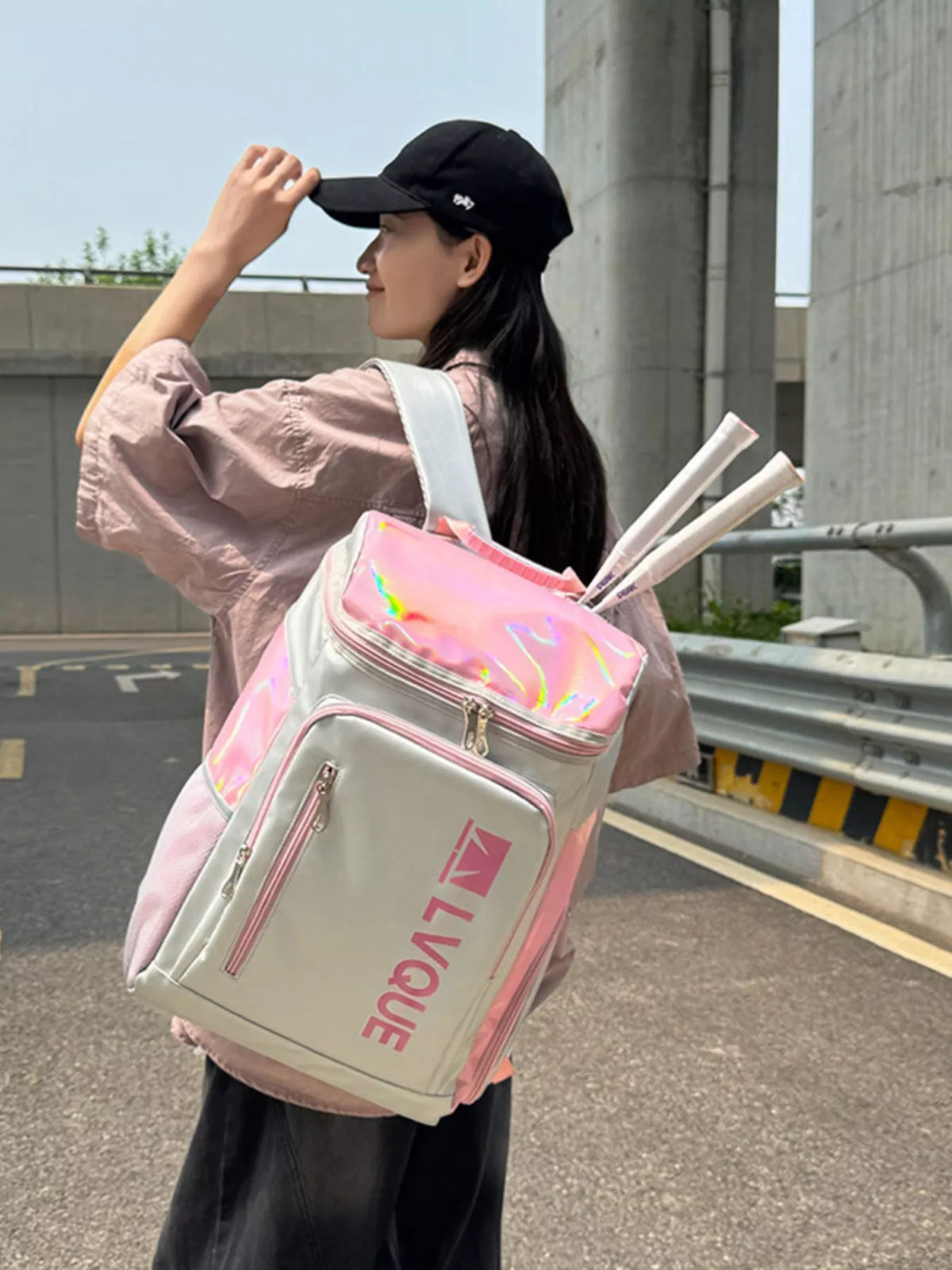 Pink waterproof sports backpack front view
