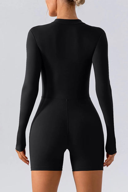 Half Zip Long Sleeve Active Romper - Fashorio
