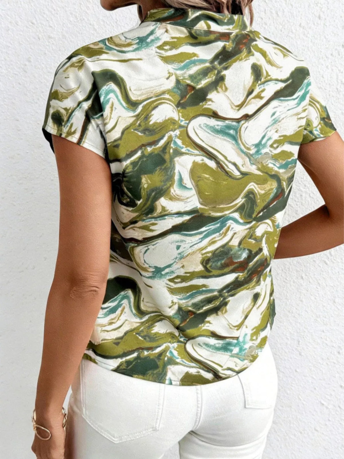 Back view of color block blouse