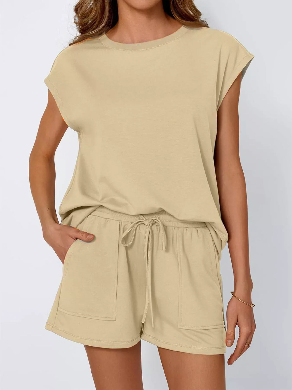 Casual Solid T-Shirt and Shorts Set, view 16