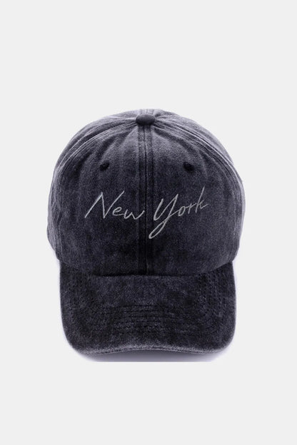 Zenana Washed Embroidered City Baseball Cap New York Black One Size - Fashorio