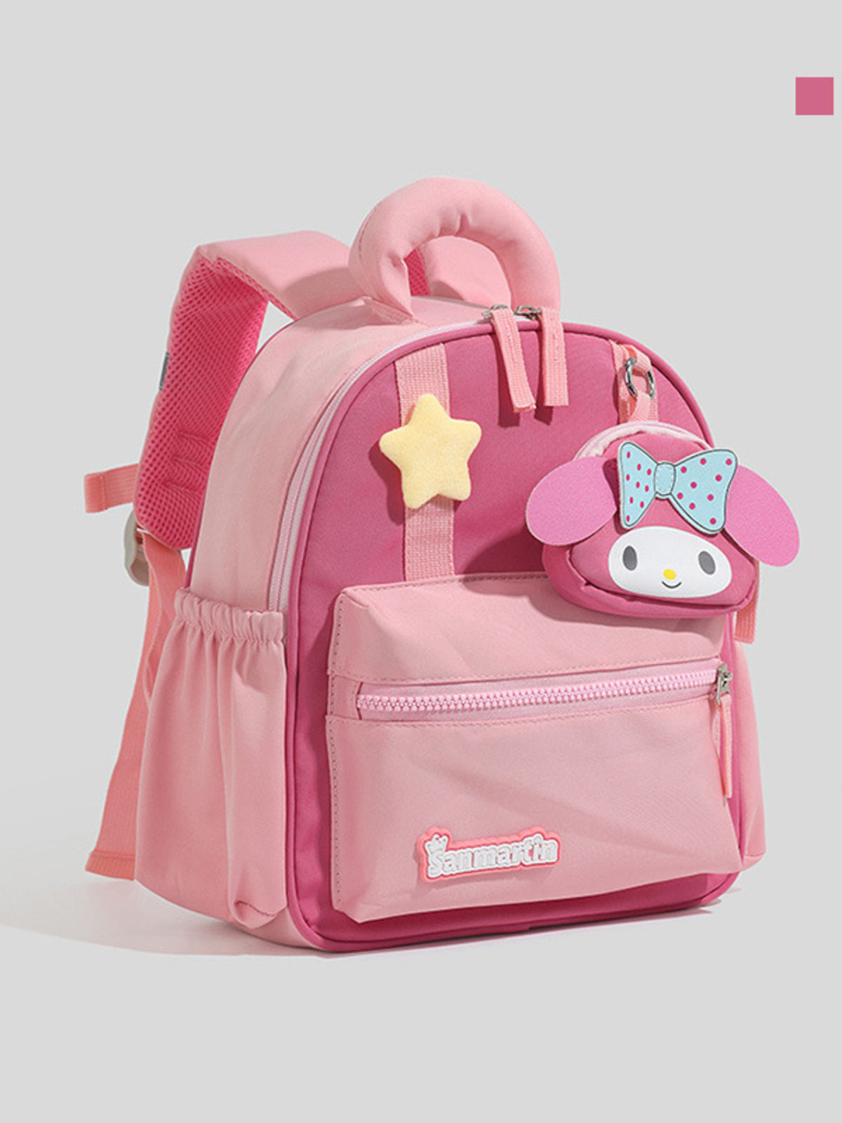 pink cartoon nylon backpack side profile