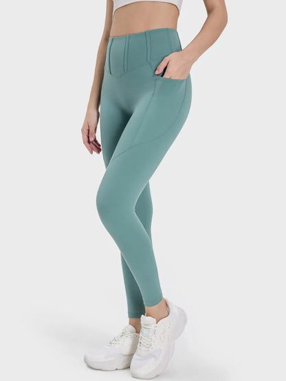 Millennia Pocketed High Waist Active Leggings Teal - Fashorio