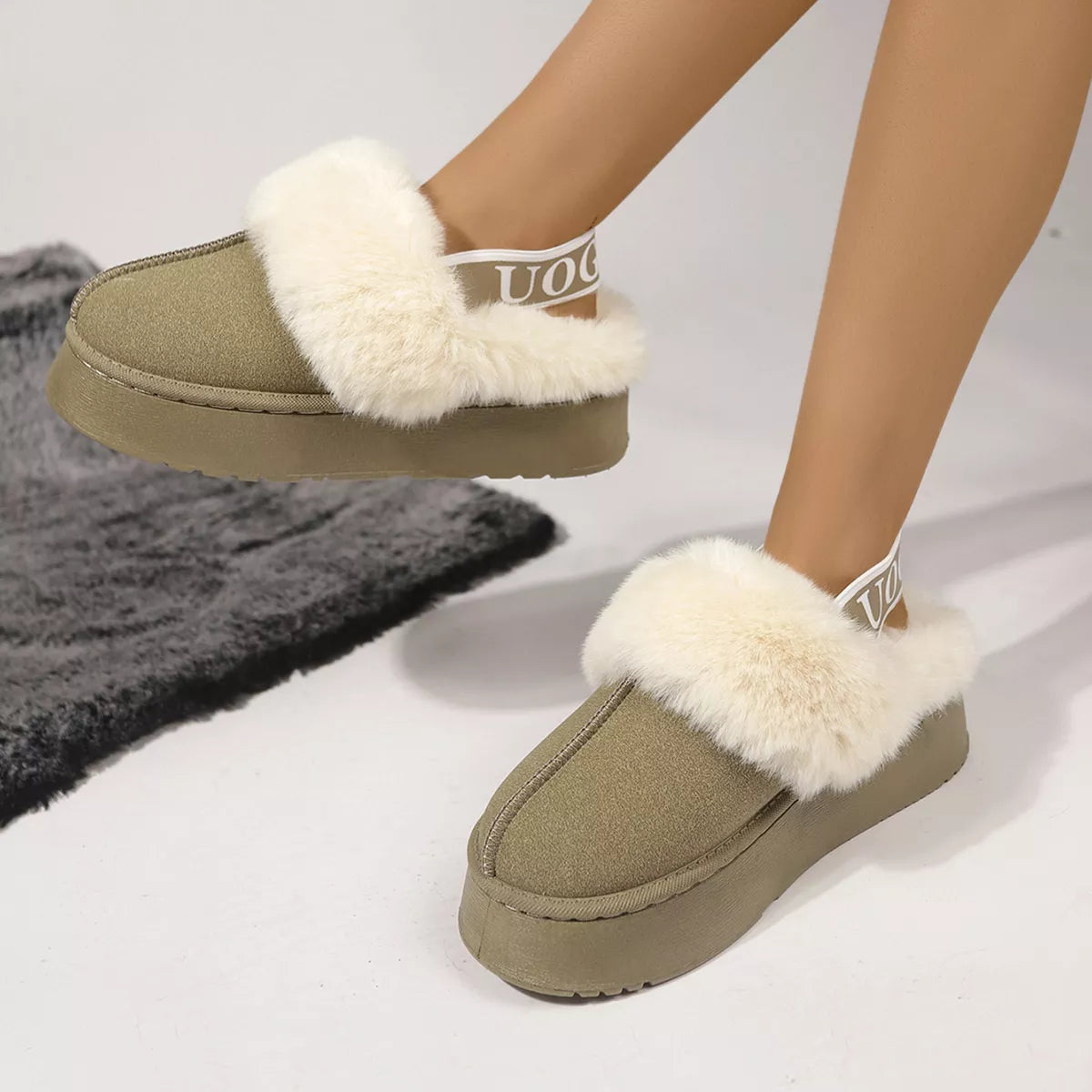 Round toe platform ankle boots in suede side profile