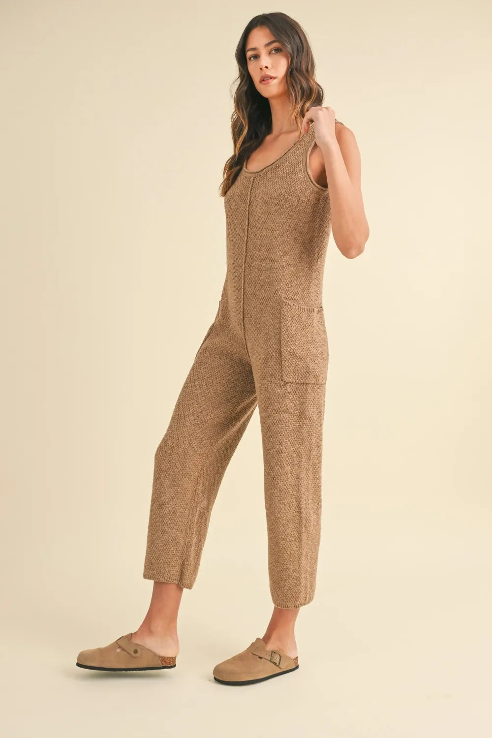 Sleeveless Knit Crop Jumpsuit with Pockets side view