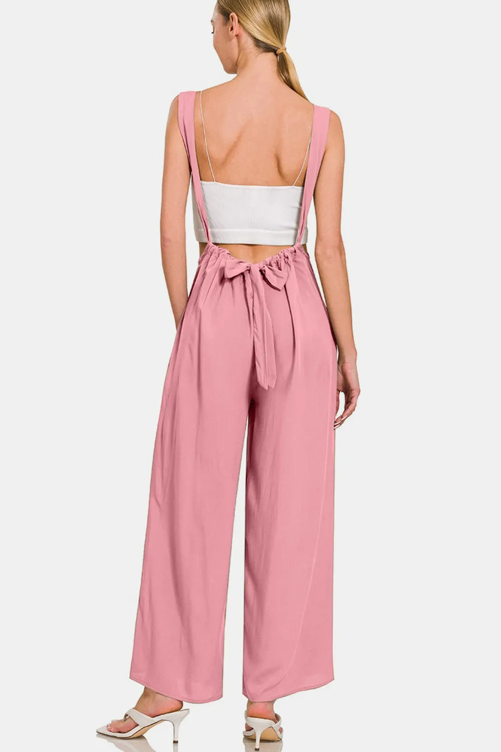 Pocketed Wide Strap Wide Leg Overalls back view