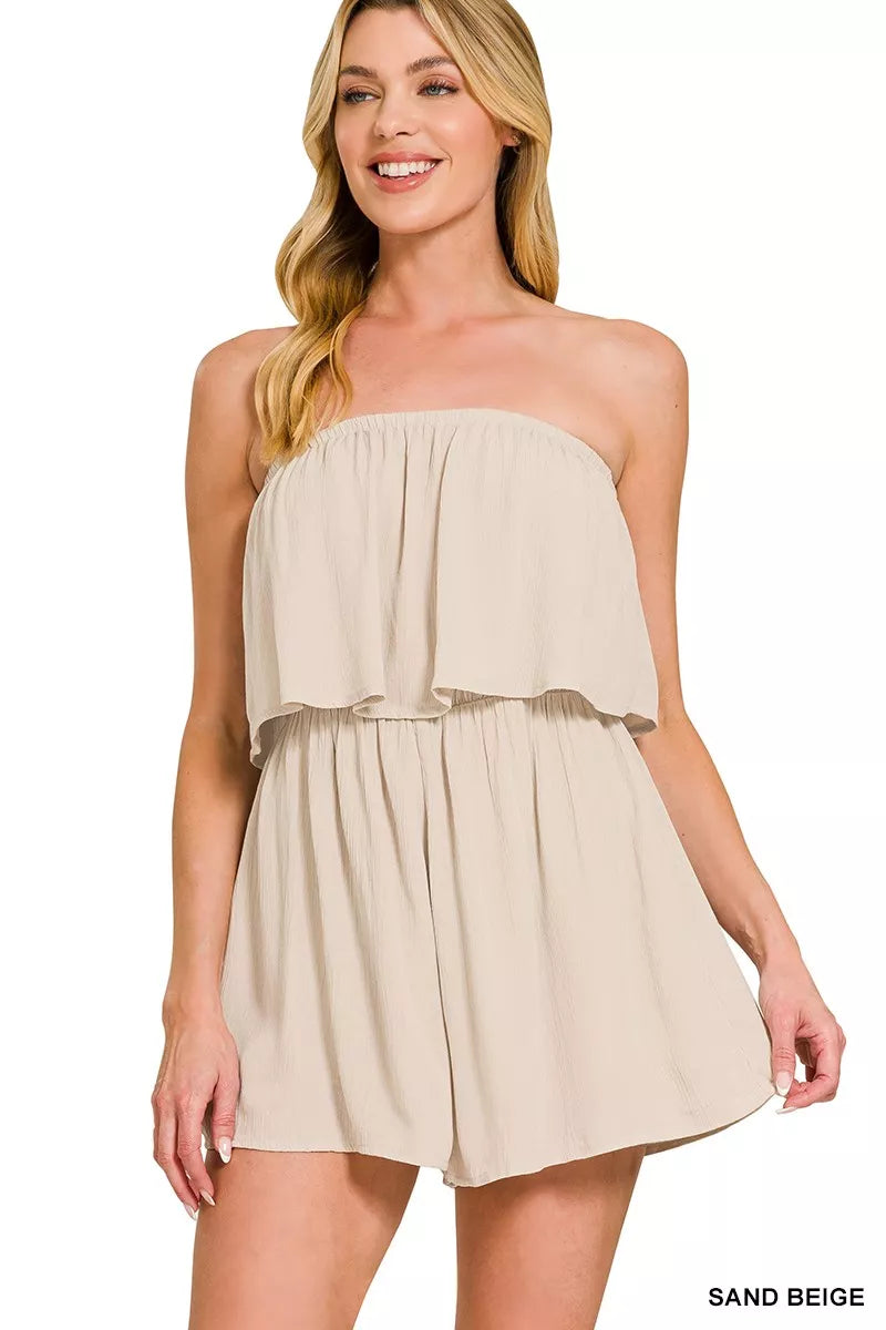 Woven Crinkle Strapless Romper