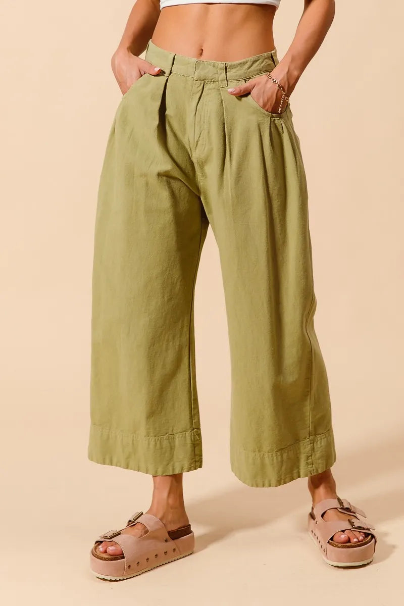 SO ME Mid Rise Wide Leg Chino Pants With Pockets - Fashorio