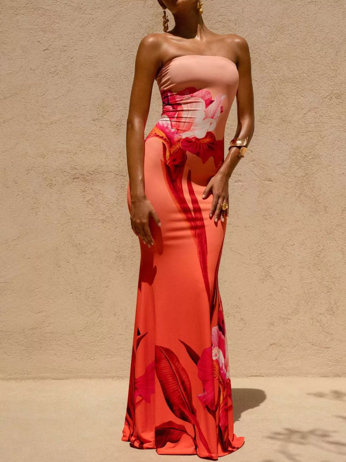 strapless tube bodycon maxi dress front view