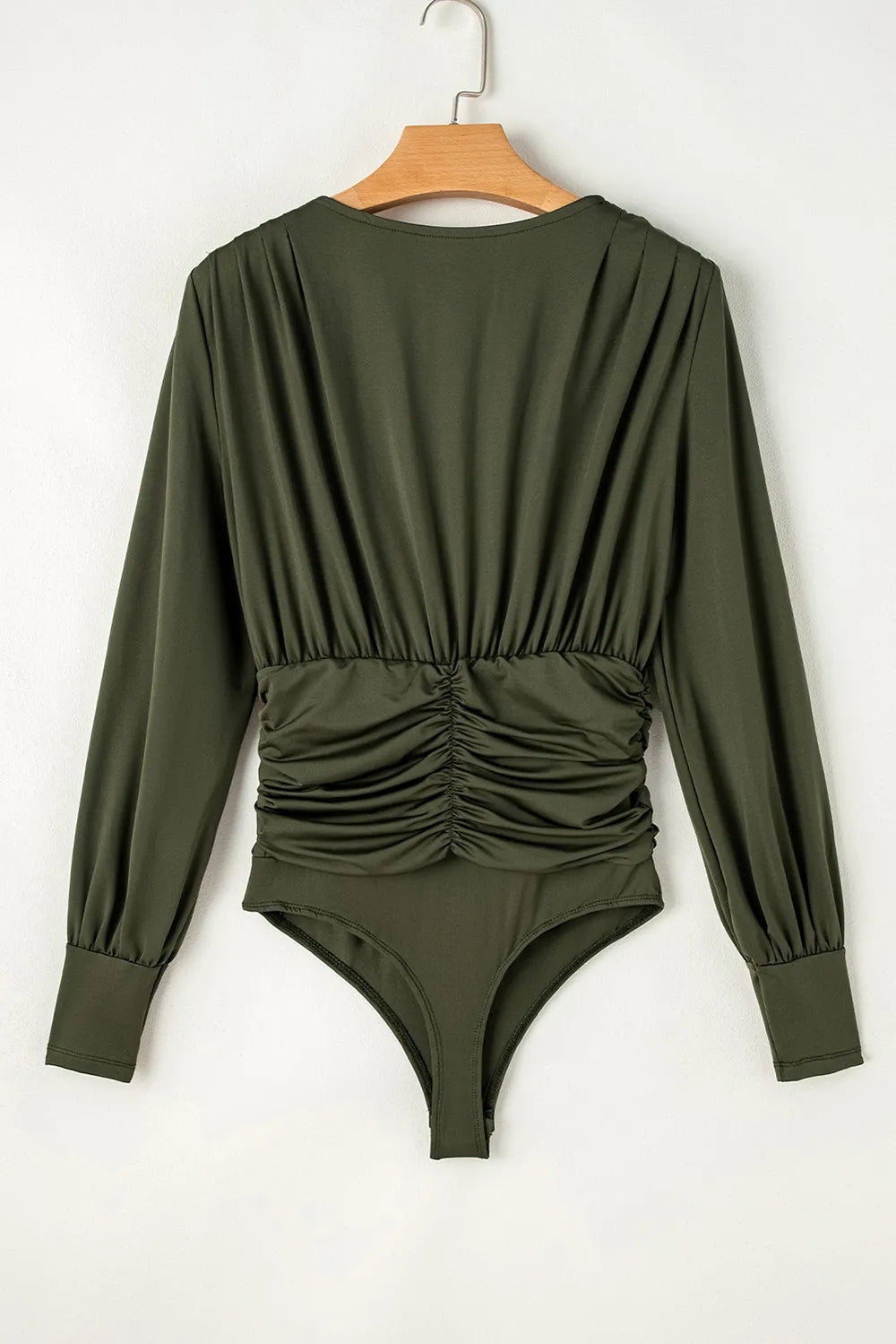 Ruched Surplice Long Sleeve Bodysuit - Fashorio