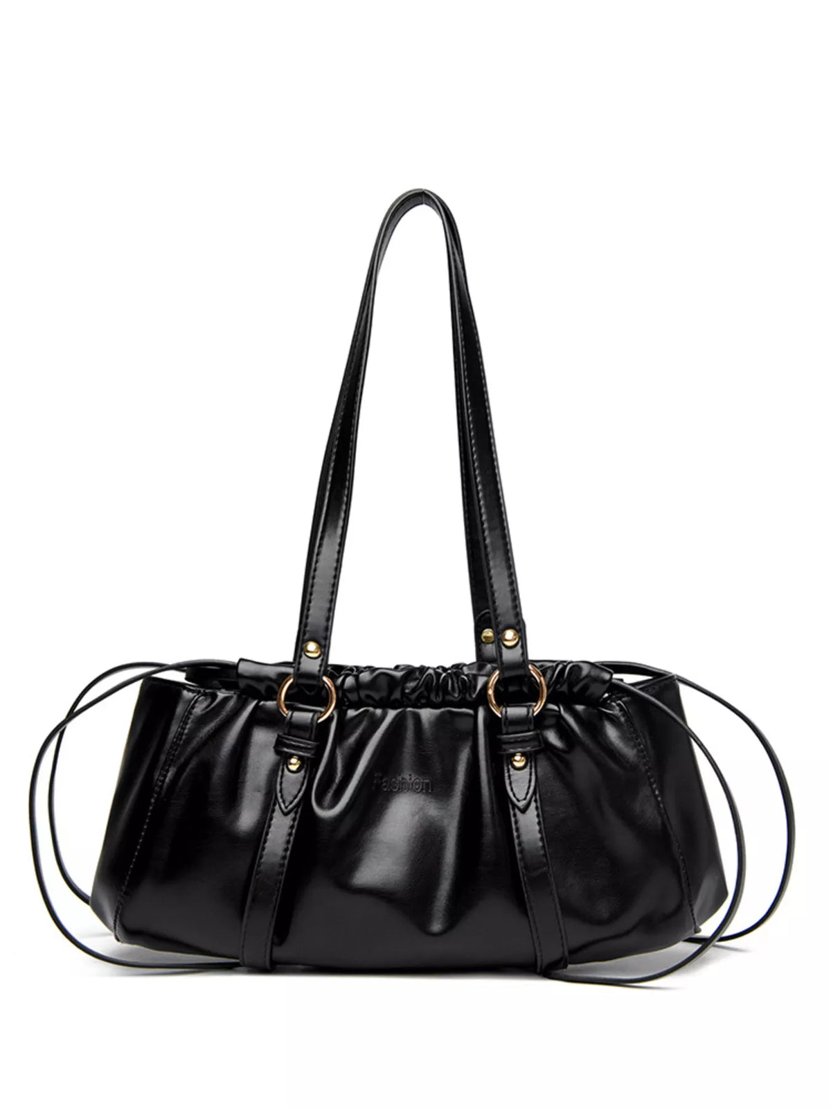 Black ruched shoulder bag side profile