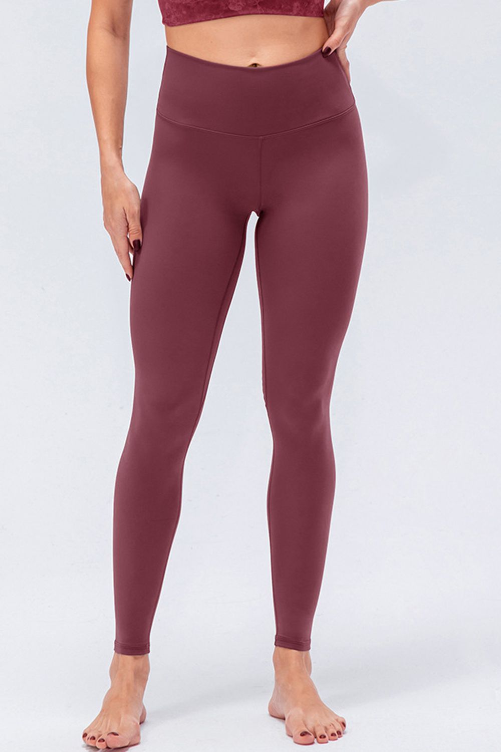 wide waistband slim fit active leggings folded flat
