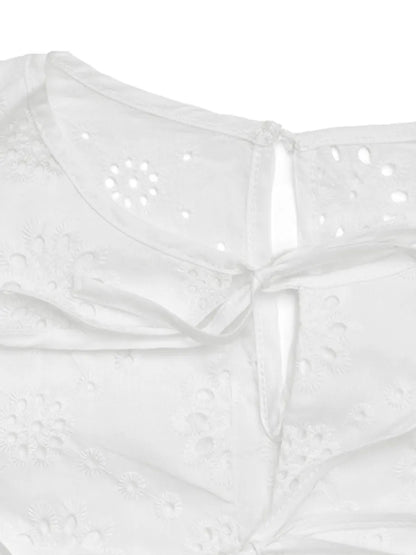 Perfee Tied Eyelet Short Sleeve Bodysuit - Fashorio