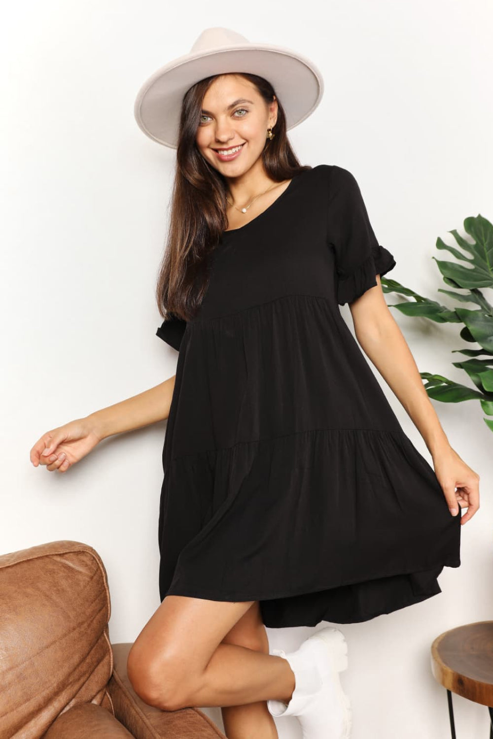Mandy V Neck Flounce Sleeve Tiered Dress view 7