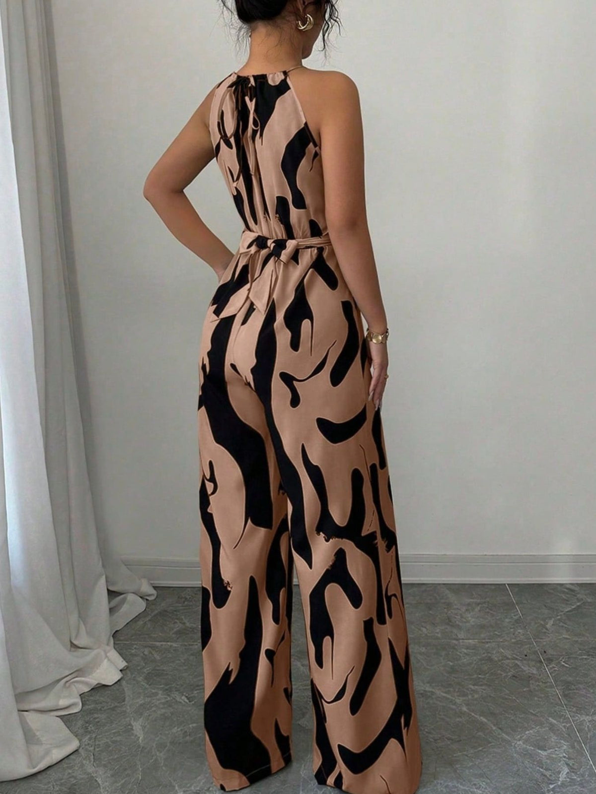Abstract print wide leg jumpsuit, alternate colourway view 3