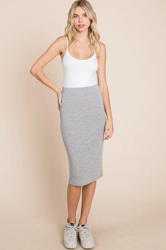 BOMBOM Elastic Waist Pencil Skirt Heather Gray - Fashorio