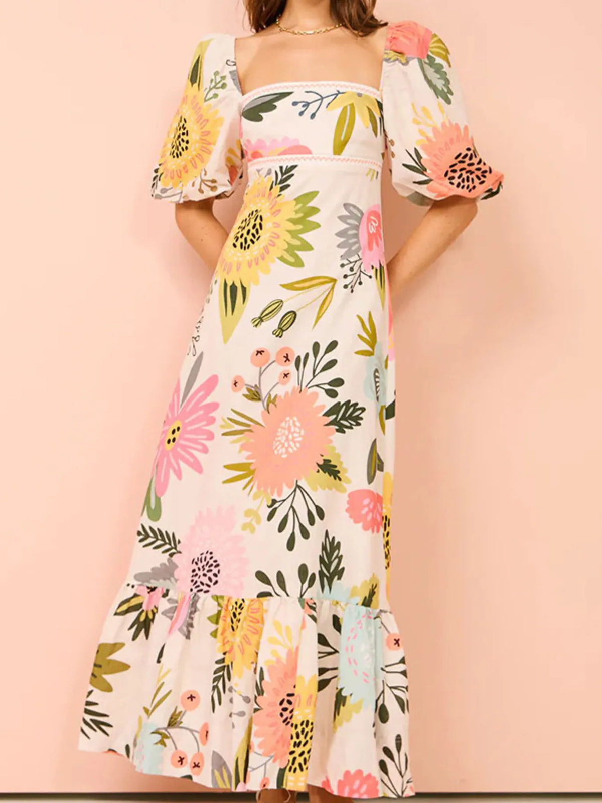 Floral square neck maxi dress print detail