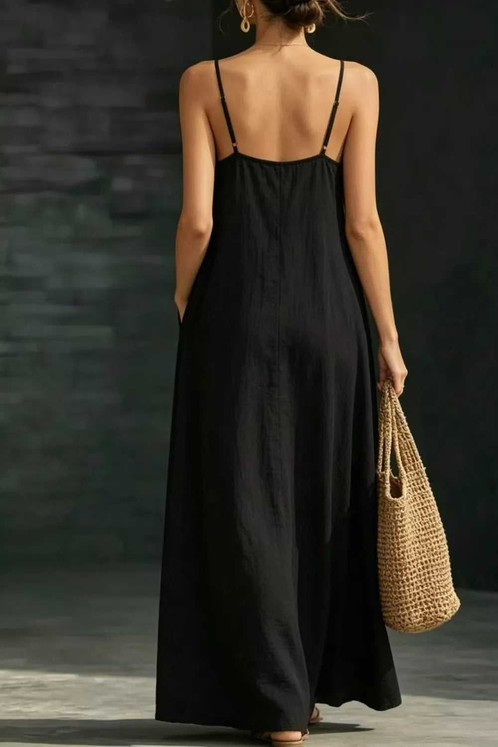 Black maxi dress side view