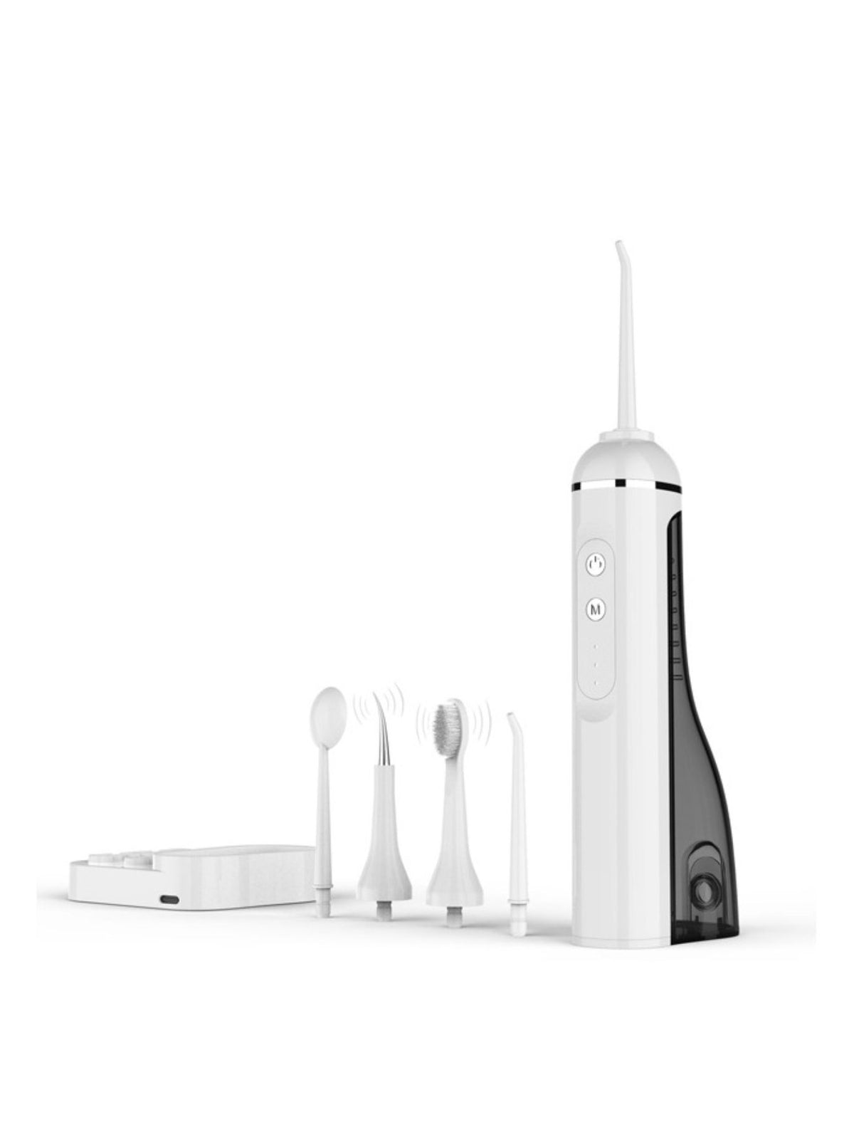 Water flosser with nozzle attached