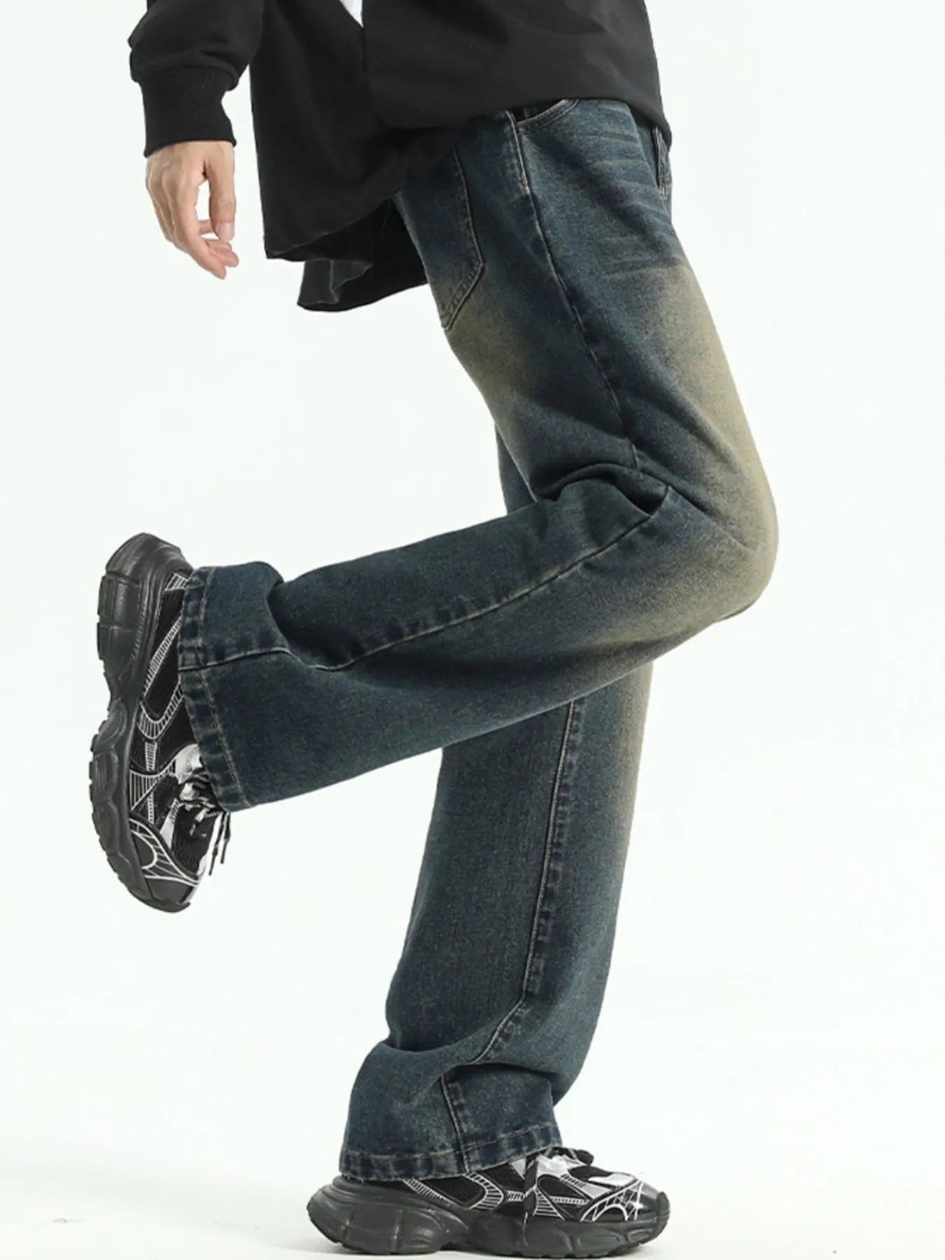 Men's Plus Size Washed Straight Leg Jeans - Fashorio