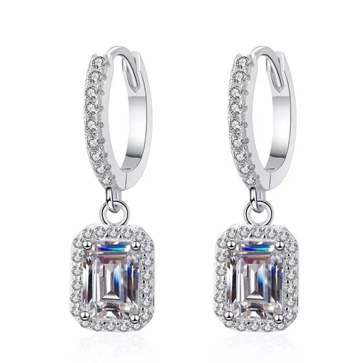 Moissanite earrings pair shown together
