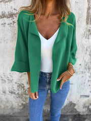 Full Size Open Front 3/4 Sleeve Cardigan Plus Size Green - Fashorio
