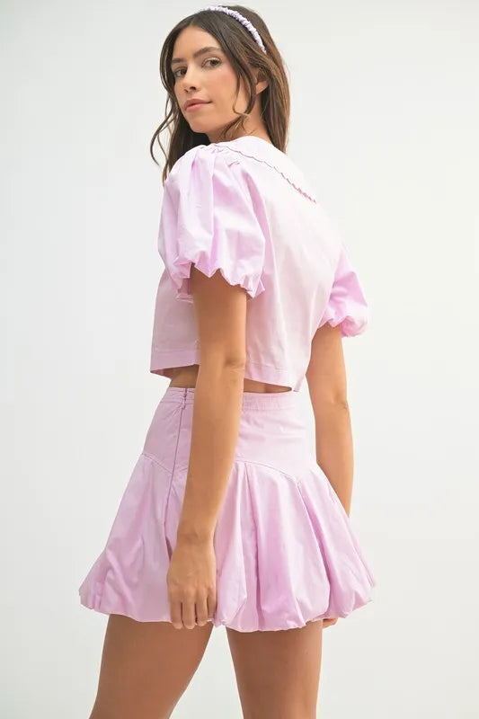 MABLE Puff Sleeve Button Down Top and Bubble Skirt Set - Fashorio
