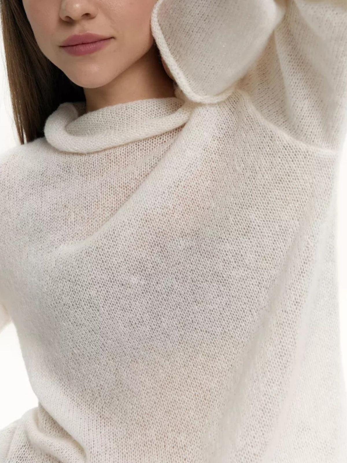 Long sleeve mock neck sweater side view