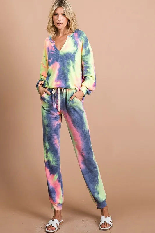BiBi Tie Dye French Terry Casual Pants - Fashorio