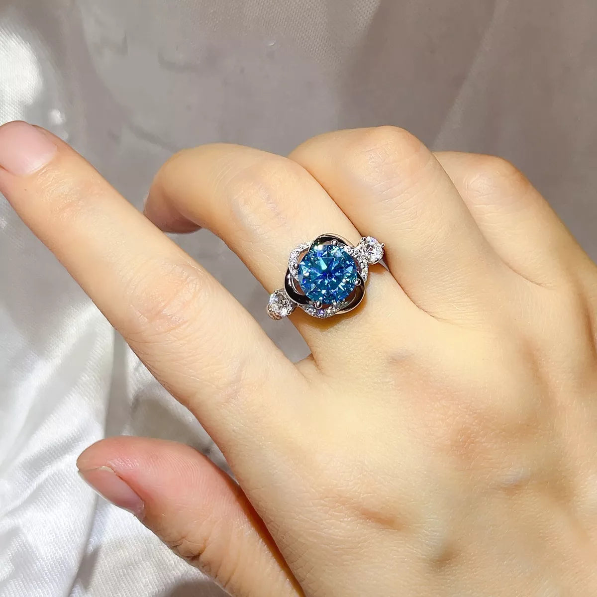 Starglow 3 carat blue moissanite ring in sterling silver