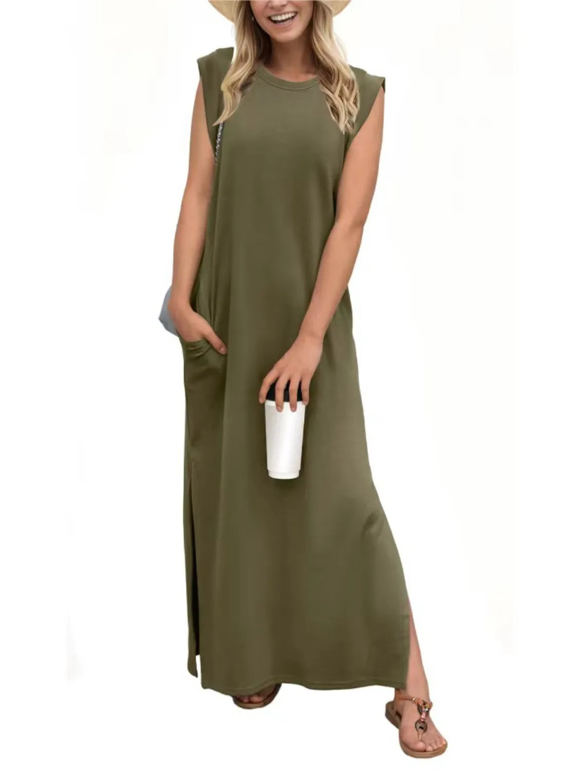 Slit Round Neck Sleeveless Maxi Tank Dress detail view 21