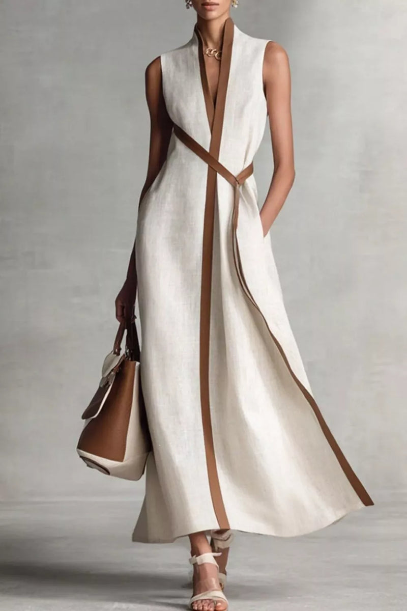 Sleeveless contrast trim midi dress front view