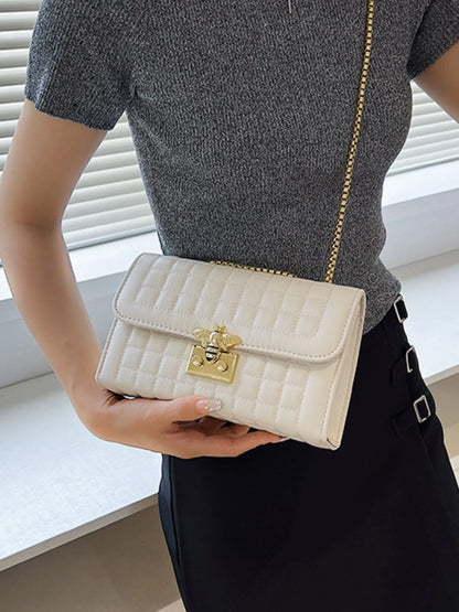 Quilted Chain Shoulder Bag Beige White One Size - Fashorio