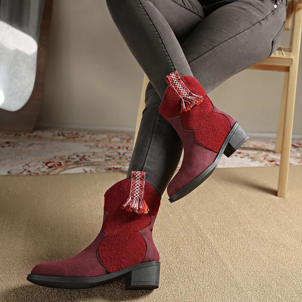 Suede Point Toe Block Heel Boots sole and heel detail