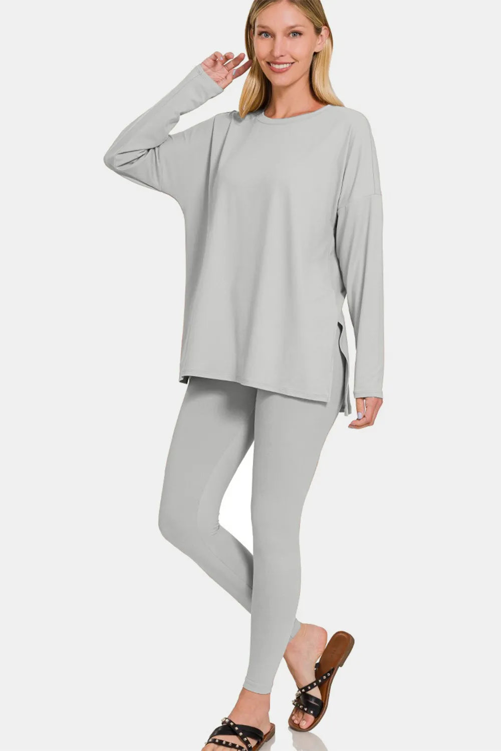 Zenana Full Size Brushed Microfiber Top and Leggings Lounge Set - Fashorio