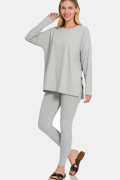 Zenana Full Size Brushed Microfiber Top and Leggings Lounge Set - Fashorio