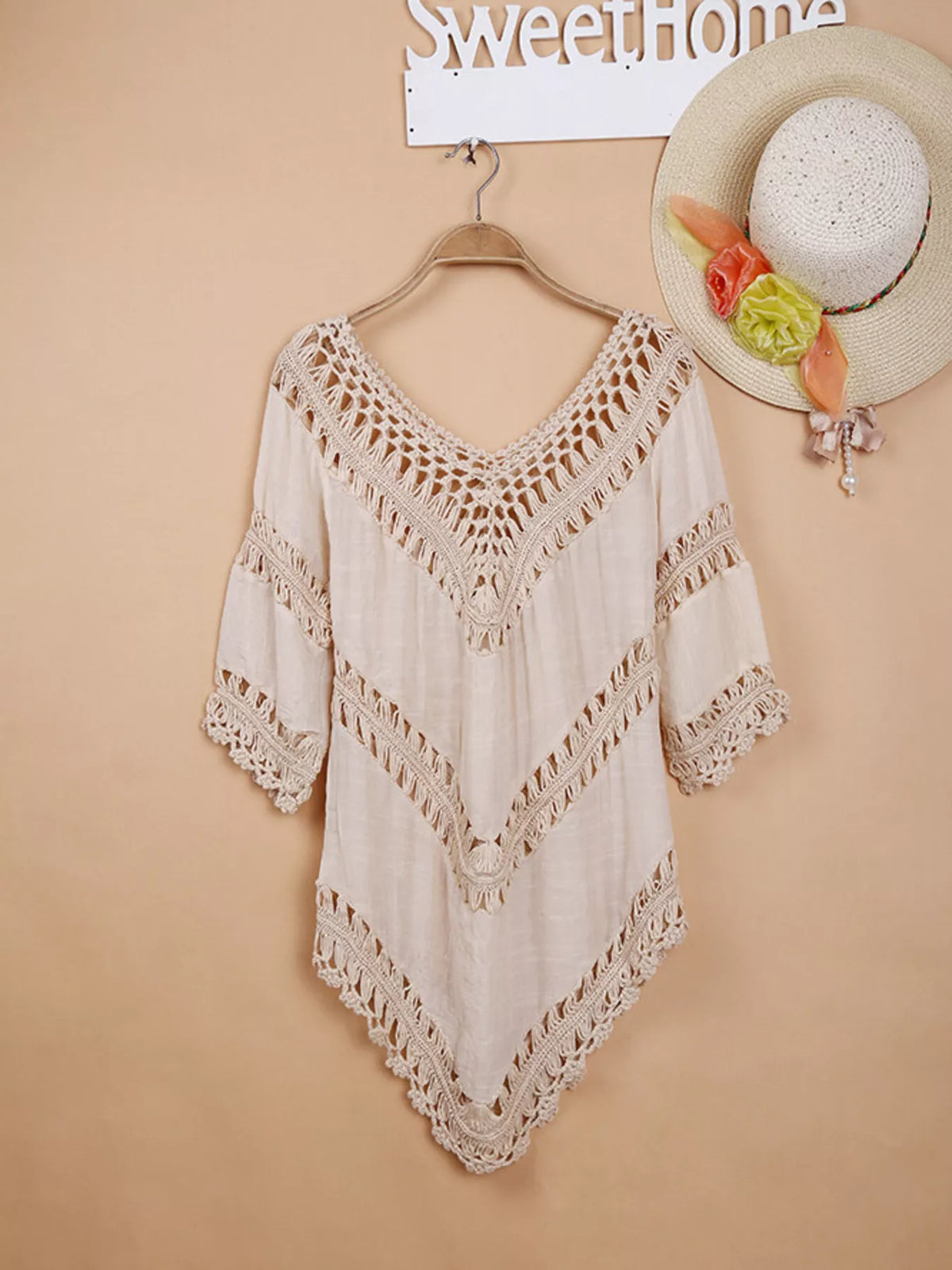 Beach cover up crochet texture close up