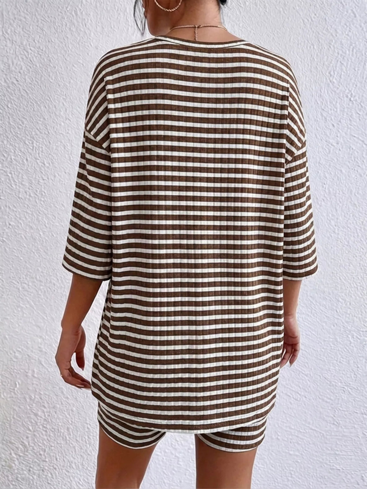 Striped Round Neck Top and Shorts Set, view 19