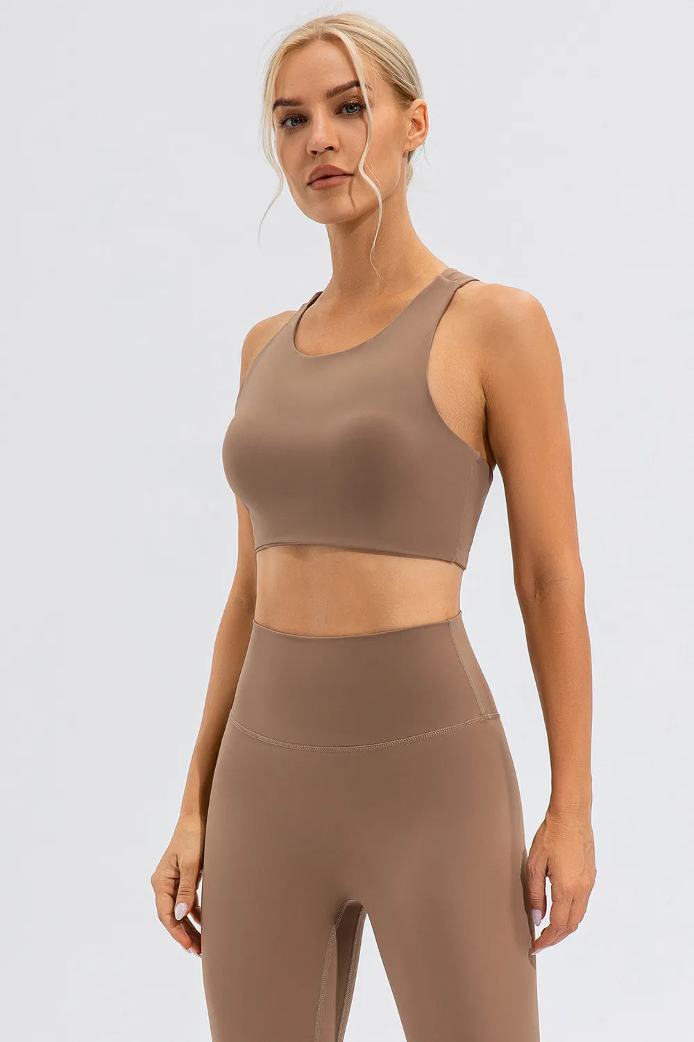Round Neck Cutout Cropped Active Tank full length view