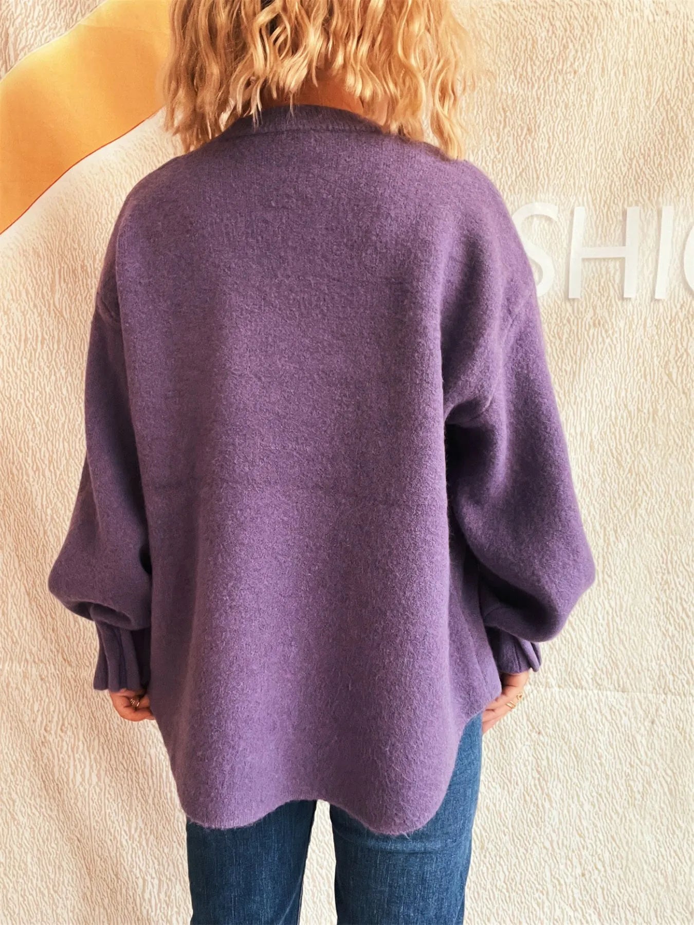 Round Neck Dropped Shoulder Sweater - Fashorio