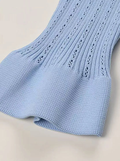 Ruffled V-Neck Top and Midi Skirt Sweater Set - Fashorio