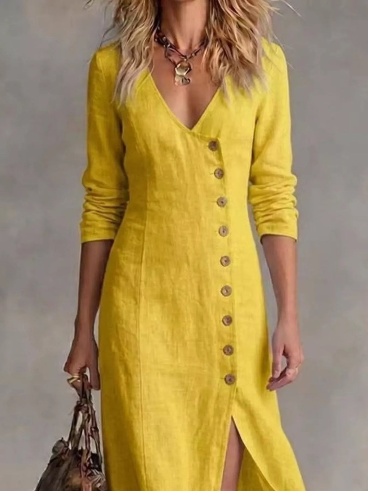 Button front maxi dress side view