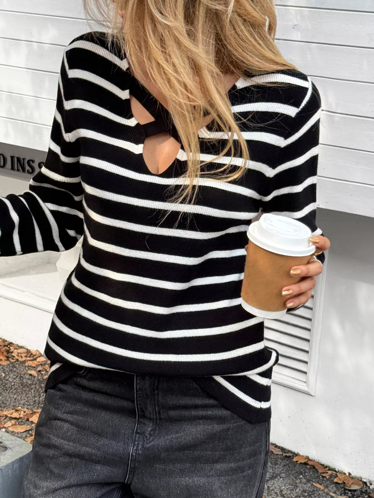 Striped knit top side view