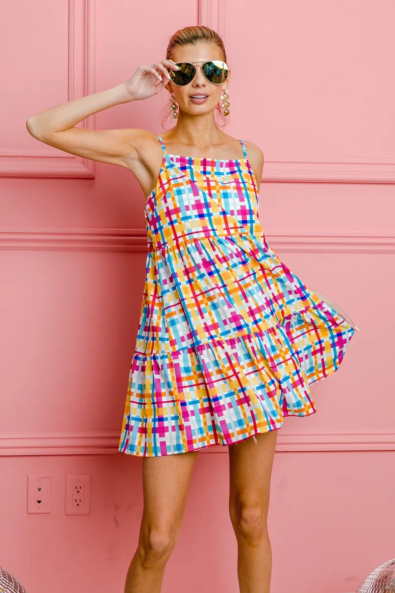 Plaid Sleeveless Sundress in Multi Color view 14
