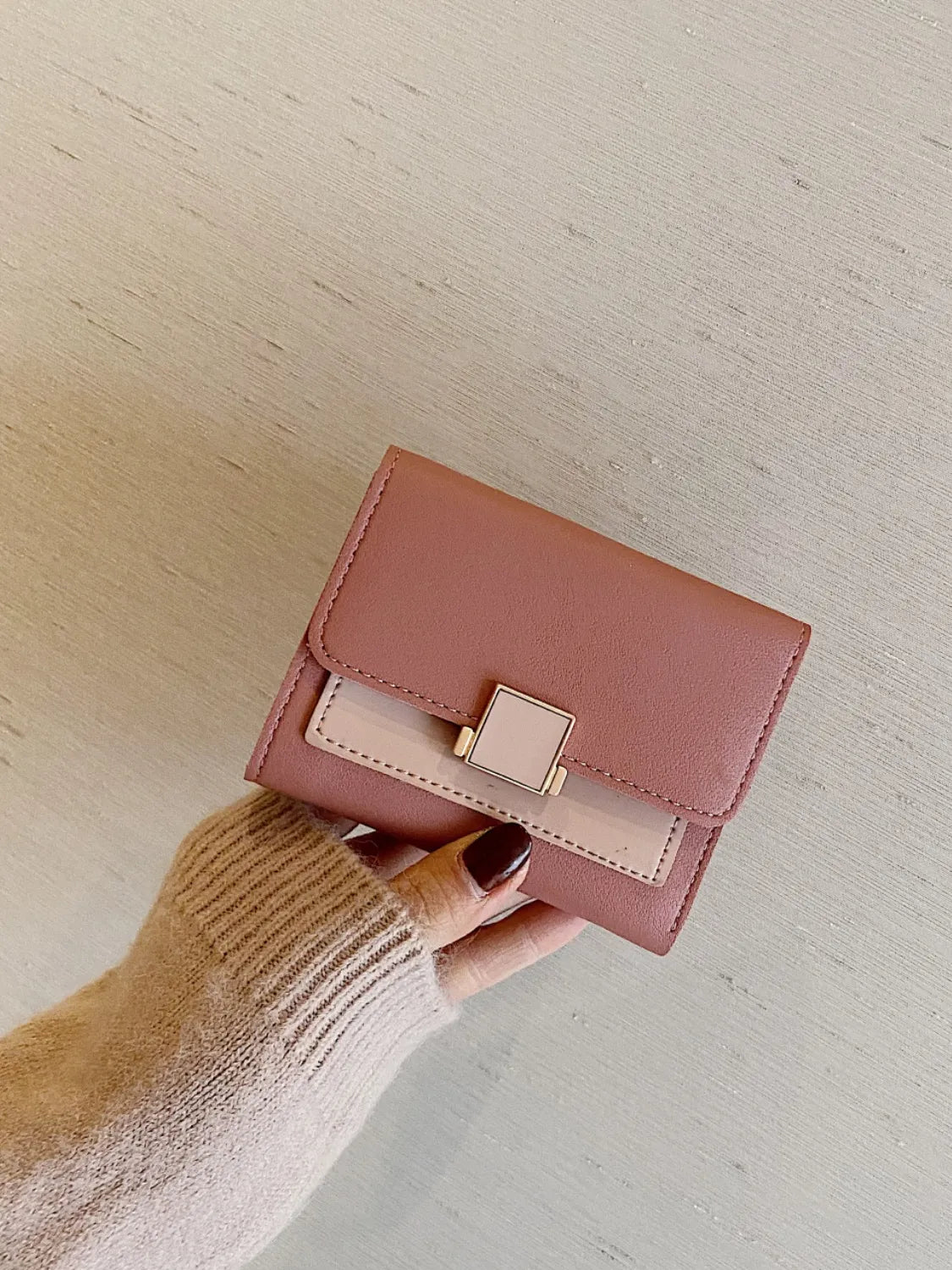 Contrast PU Leather Wallet Dusty Pink One Size - Fashorio