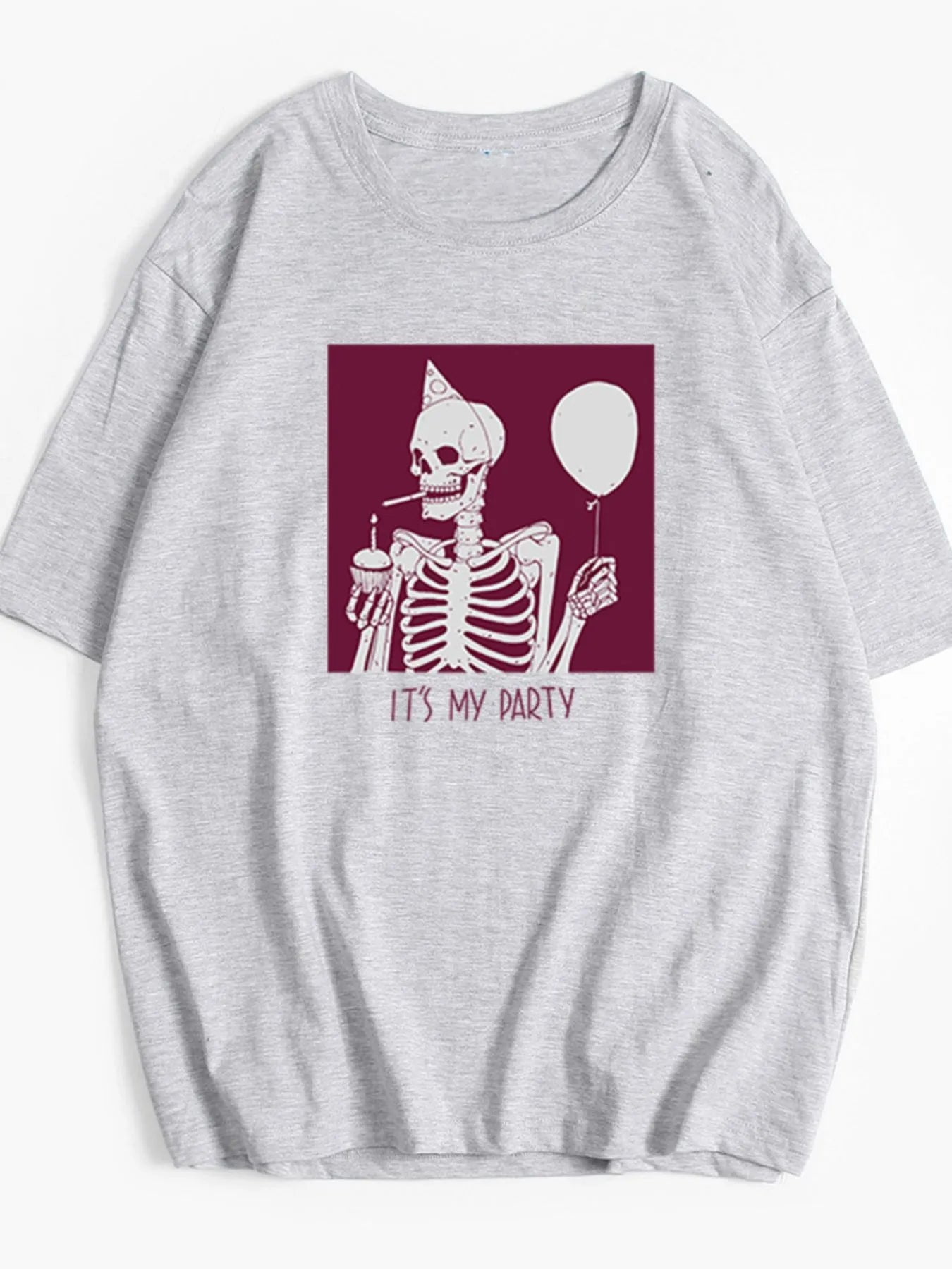 Plus Size Graphic Round Neck Half Sleeve T-Shirt Beige Gray - Fashorio