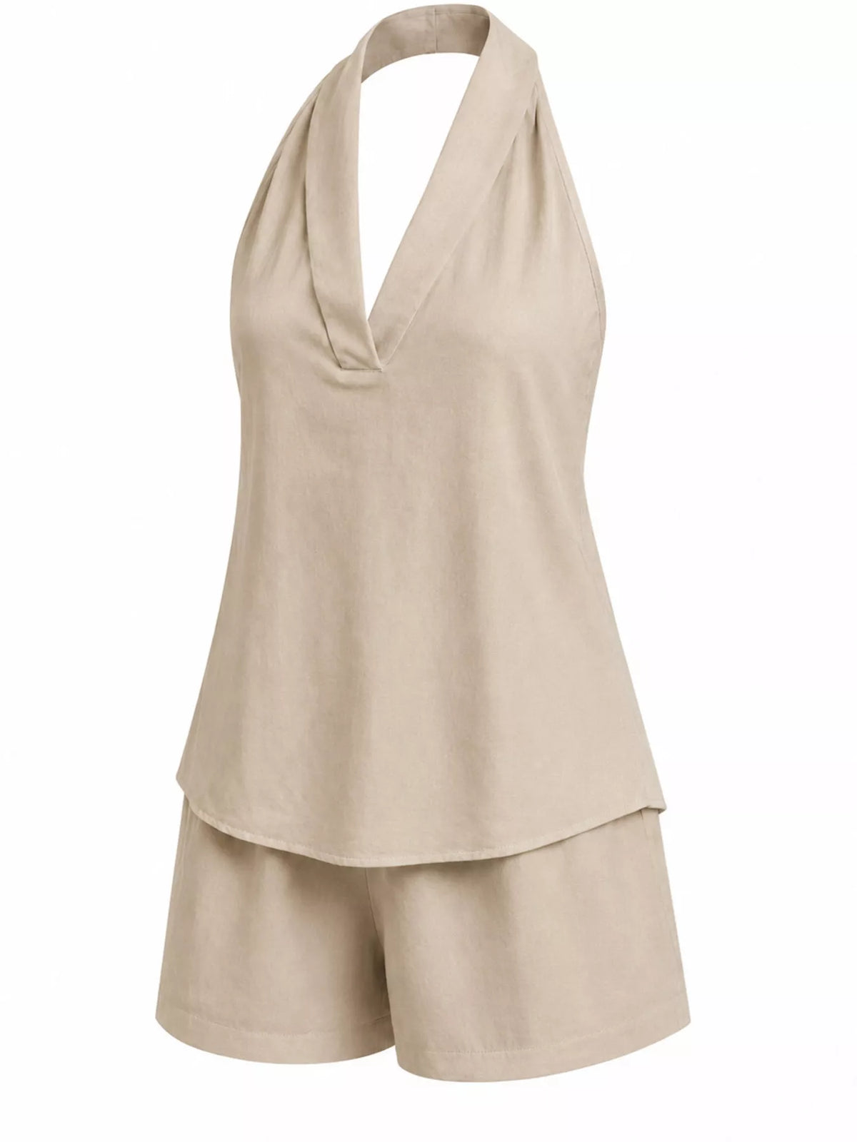 Coordinated halter neck shorts set back view
