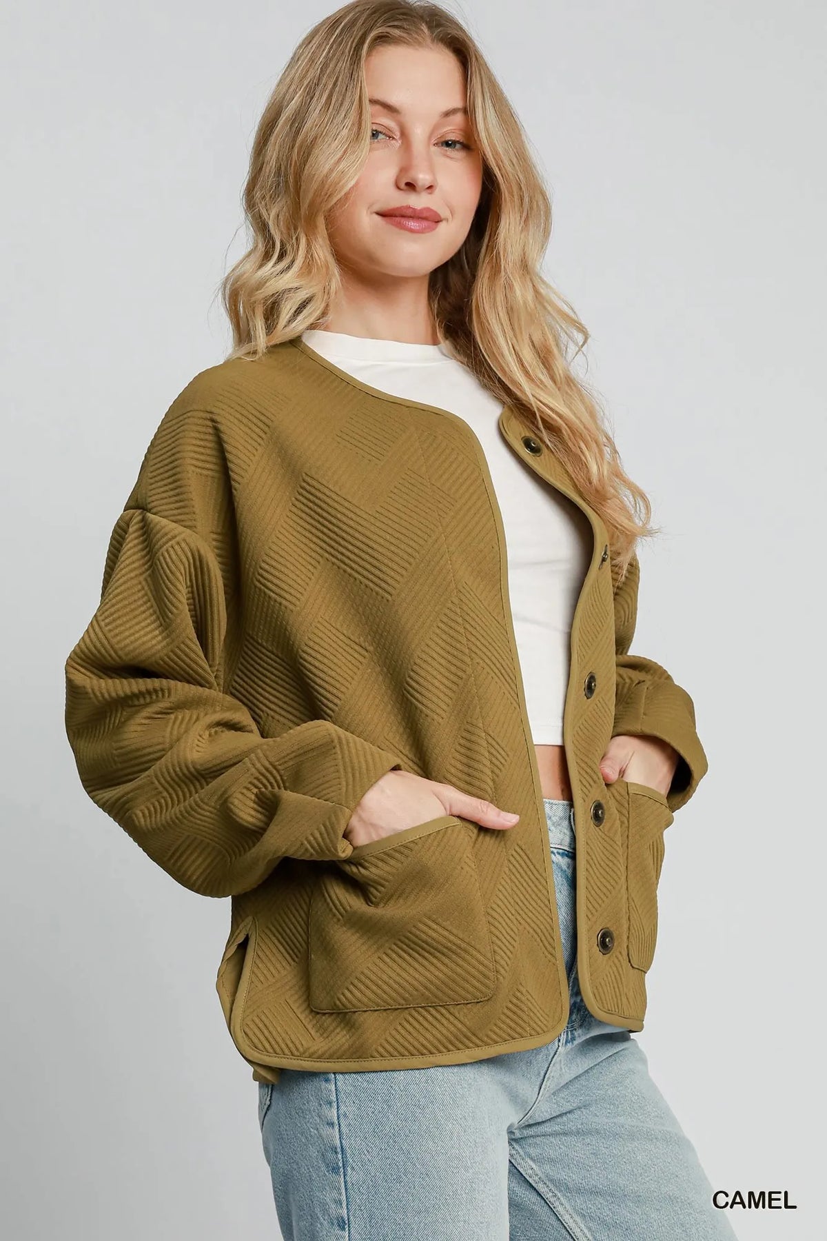 Jacquard jacket styled with trousers