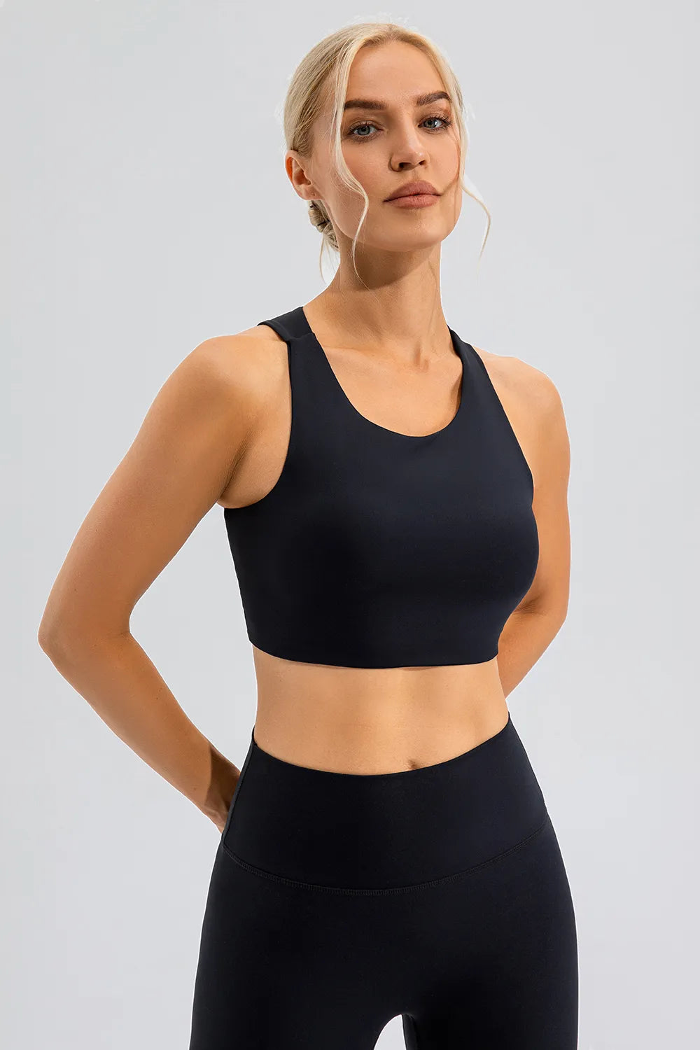 Round Neck Cutout Cropped Active Tank side view